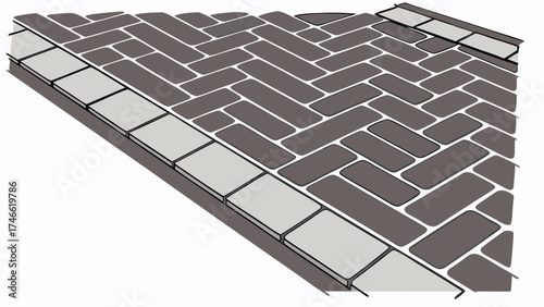 Stone Pavement Herringbone Pattern Sidewalk Curb Road Texture Architectural Design Construction Paving Stones Brickwork Urban Design Background Tile Grey Brown Graphic Design Illus.