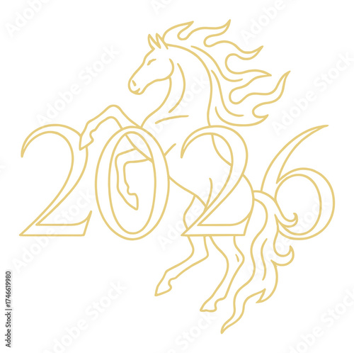 2026 glowing horse design on gold background