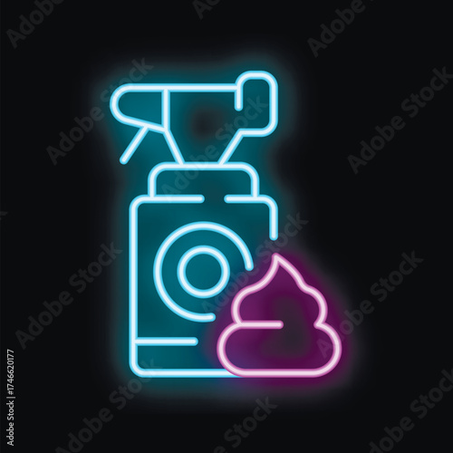 Neon blue shaving cream bottle dispensing pink shaving cream on black background