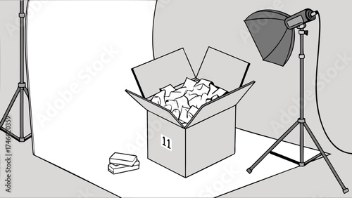Studio Setup with Box and Lighting Equipment.