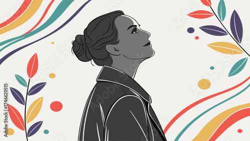 Stylish Woman Profile Abstract Art Minimalist Fashion Illustration Colorful Background Modern Design.