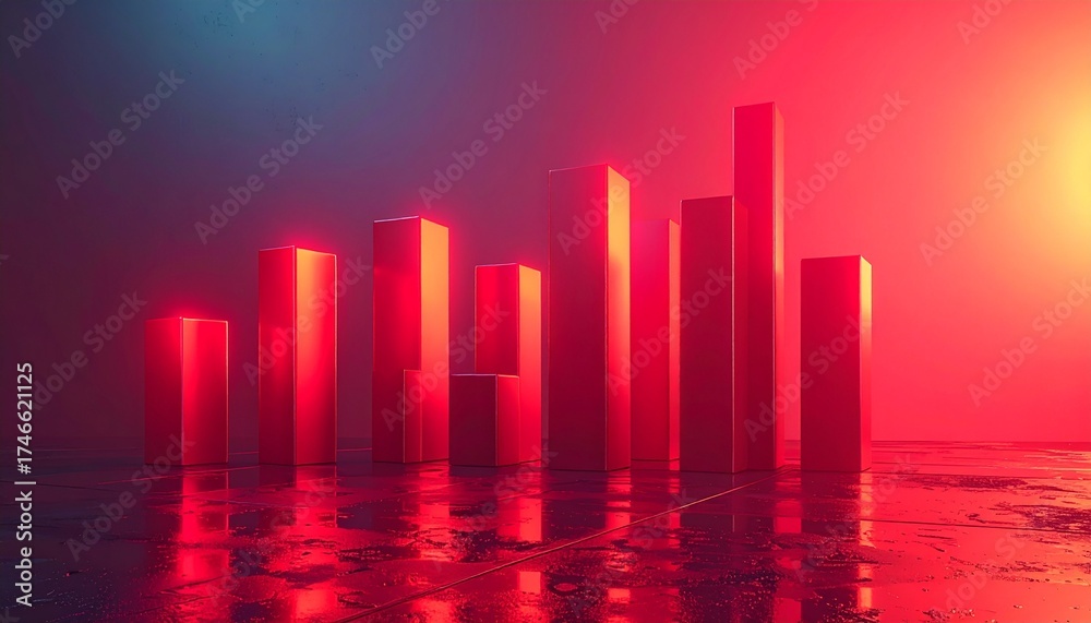Fototapeta premium 3D Bar Chart with Red Growth Rising Tariff Rate Minimalist Economic Concept