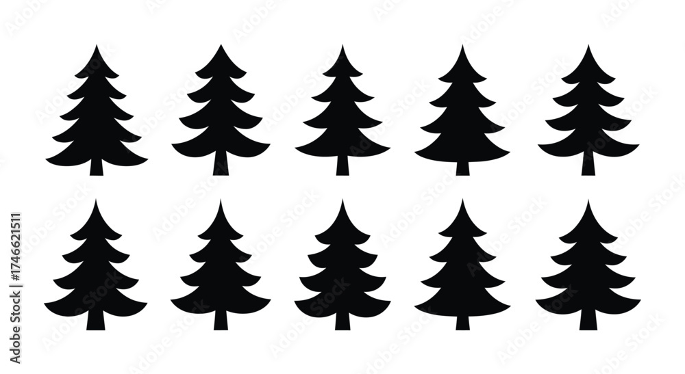 Obraz premium Christmas pine tree silhouette vector collection festive nature icons