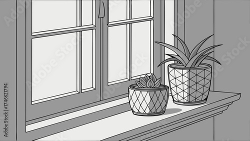 Window Sill with Houseplants.