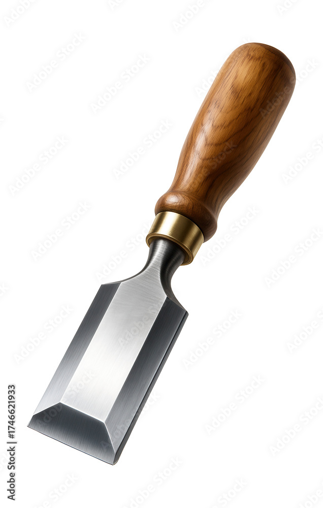Obraz premium Wide woodworking chisel with a durable wooden handle for carpentry use.