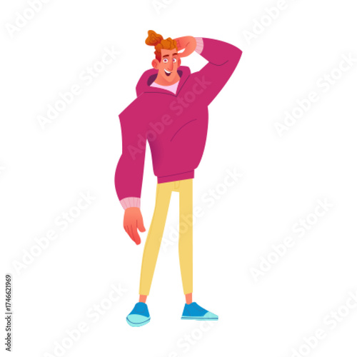 A Stylish Cartoon Man in a Hoodie and Sneakers, Saluting with a Cheerful Gesture
