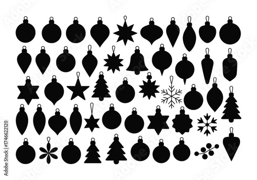 Christmas ornament silhouette collection with tree bell and star shapes
