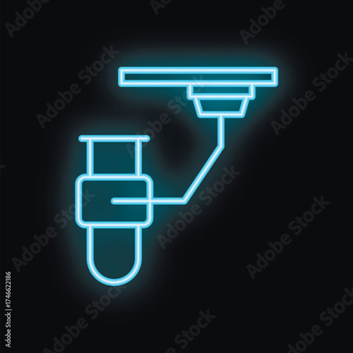 Neon icon representing blood transfusion hanging on medical equipment
