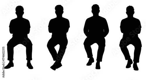 set of sitting people silhouette vector.
