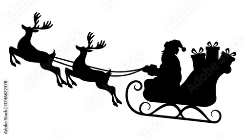 Santa with reindeer silhouette vector illustration