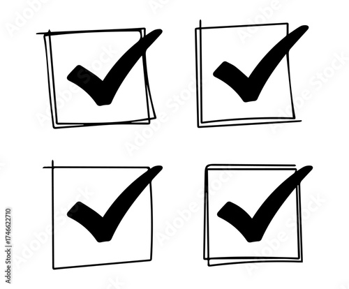 Checkmark Icon Set – Stylized Hand-Drawn Boxes for Completion, Approval, and UI Feedback