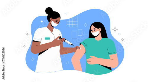 nurse giving a vaccine injection to a patient vector illustration