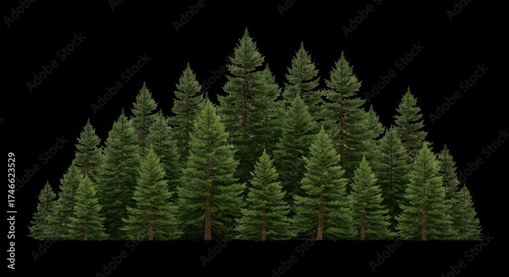 Obraz premium Dense evergreen forest silhouette against the night sky majestic pine trees wilderness landscape