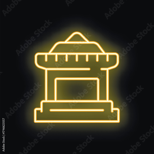 Glowing neon line torii gate icon isolated on black background, vector illustration