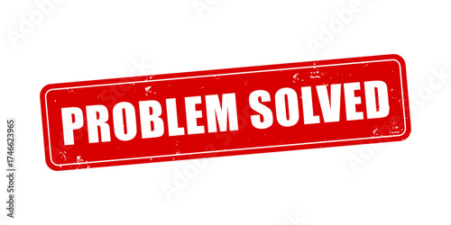 Problem Solved Red Grunge Rubber Stamp Icon or Label Isolated on White Background Indicating Successful Resolution or Completion