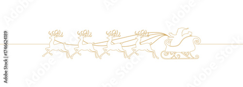 Vector illustration of  santa claus sleigh with line art style