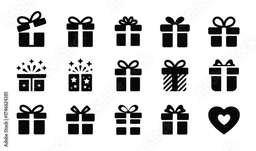 Christmas gift box and present icon set vector silhouette