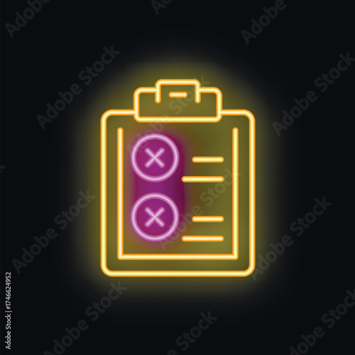 Neon sign representing a clipboard with two check marks, evoking the concept of task completion or validation