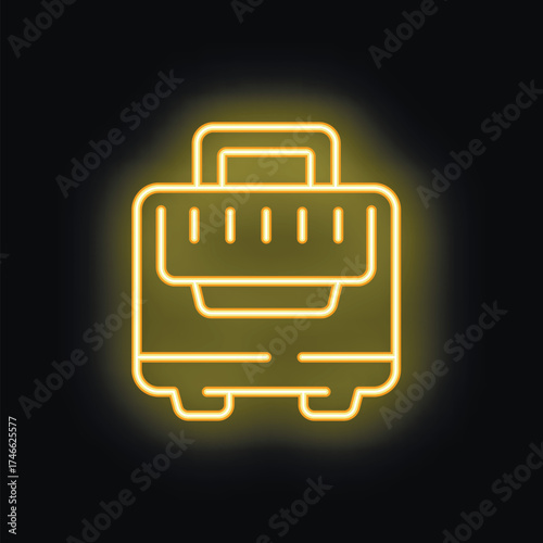 Yellow glowing neon icon representing a toolbox, commonly used for repairs and maintenance tasks