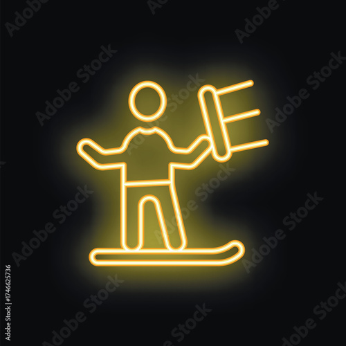 Neon sign of a snowboarder holding a ski pass, perfect for businesses wanting to attract winter sports enthusiasts