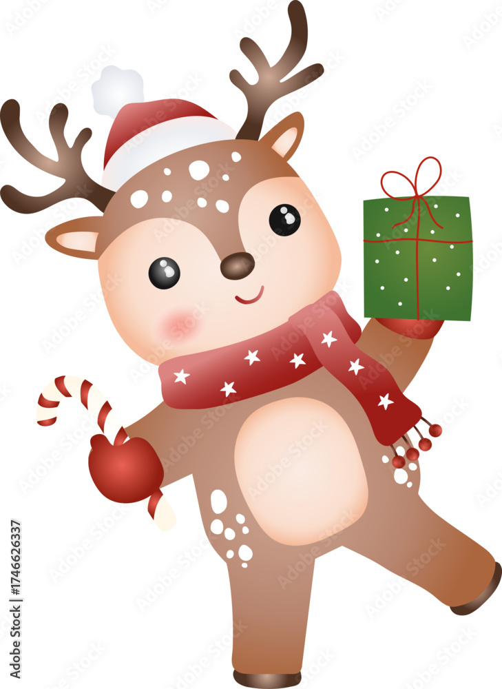 Fototapeta premium Cute Reindeer Christmas and Winter Illustration Style
