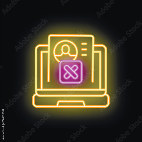 Neon icon of account suspension showing profile removal from website