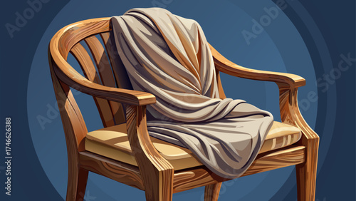 Very beautiful close-up wooden chair with soft textile seat, elegant natural texture, smooth curves, and realistic 3D render design, perfect for modern interior vector illustration and cozy home decor
