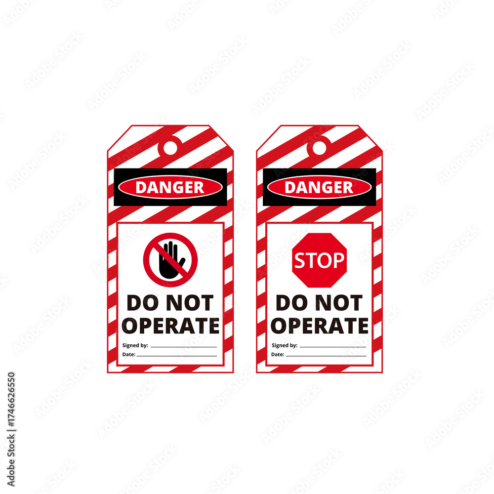 Fototapeta premium White and red danger do not operate labels on a white background