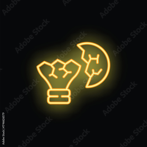Neon sign depicting a broken lightbulb, illustrating the concept of overcoming challenges with innovative thinking