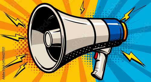 Retro Megaphone Illustration with Halftone Effect Background
