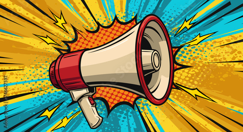 Megaphone with a Burst of Sound in Pop Art Style
