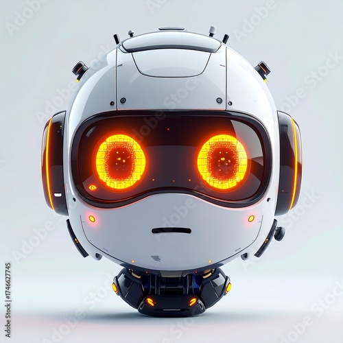 Futuristic AI Head: A close-up shot of a cutting-edge, expressive robot head with glowing orange eyes, embodying artificial intelligence and advanced technology. Ai generated image