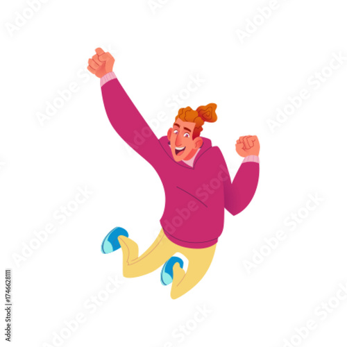 A Young Man Full of Excitement is Jumping with Joy while Wearing a Colorful Outfit