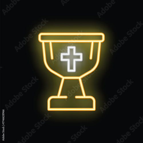 Glowing neon line christian chalice icon isolated on black background vector illustration