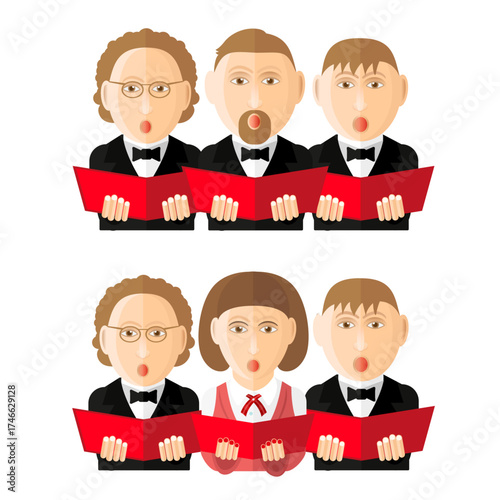 Choir Singing Flat Illustration – Group of People Singing in a Choir with Songbooks