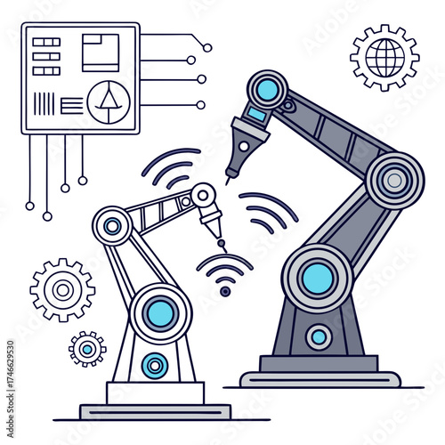 Two robotic arms performing tasks in a factory