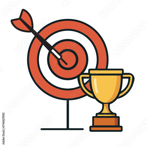 Target with arrow and trophy minimal business concept