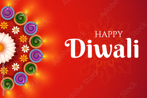 burning diya on Happy Diwali Holiday background for light festival of India