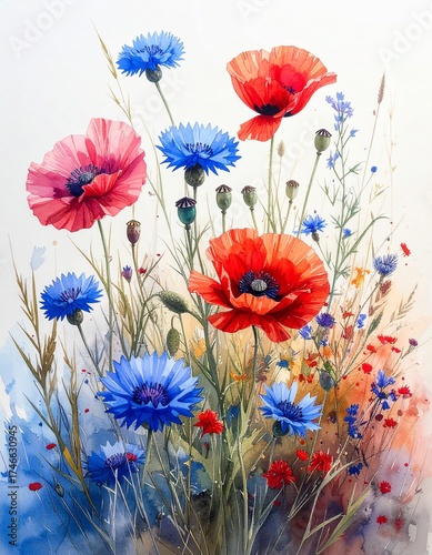 Wiesenmix mit Kornblumen und Mohn