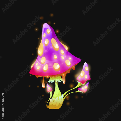 Enchanting Luminous Fantasy Mushroom with Dripping Glow, a Whimsical Botanical Spectacle