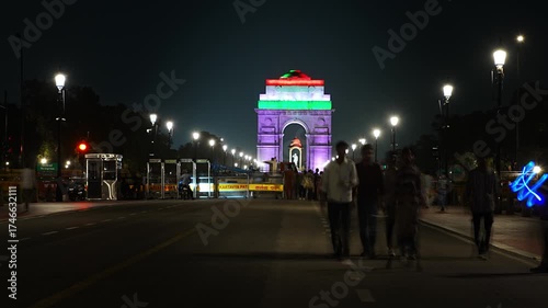 Speed Motion Timelapse of India Gate at Night – Fast-Paced Cinematic View of the Iconic Monument with Light Trails and Urban Glow