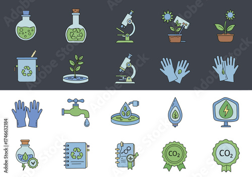 Ecology and Environmental Science Icons: Sustainable Solutions.