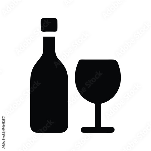 Elegant silhouette of a beer bottle and goblet representing refreshment and celebration, a perfect icon for beverage and hospitality industries.