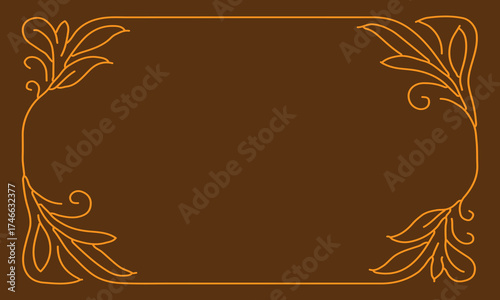 Decorative frame features elegant stylized botanical corners against a solid brown backdrop, creating refined simplicity