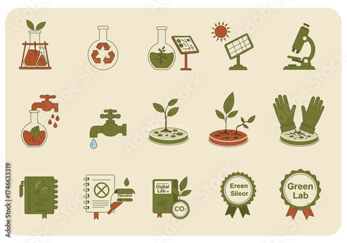 Green Lab Icons: Sustainable Science and Environmental Research.