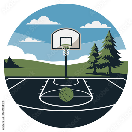 Basketball Court in Nature A Vector Illustration of a Game Field