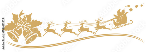 Vector illustration of silhouette of santa claus sleigh with decorations in flight