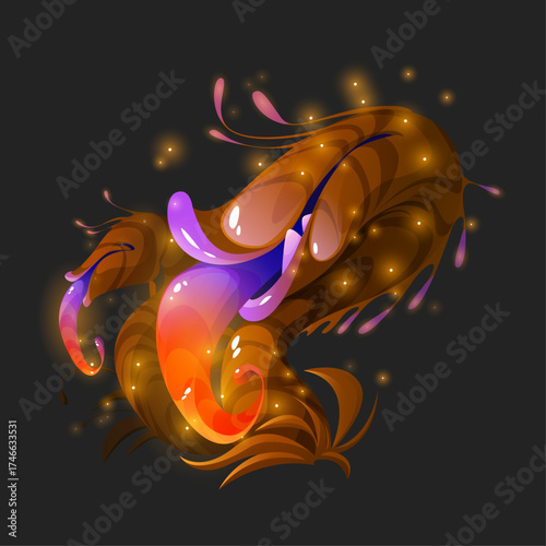 Abstract Fluid Creature with Glowing Particles and Vibrant Color Splash - Digital Art