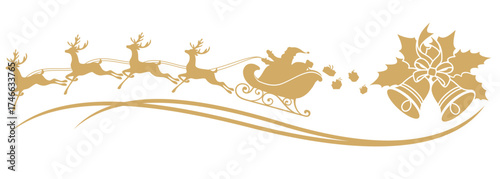 vector illustration of an Santa claus riding on sledge with christmas bells