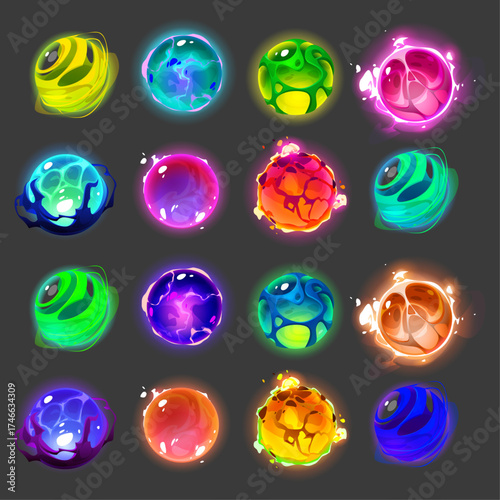 Magical Glowing Orbs and Spheres Collection Fantasy Elements for Games and Design